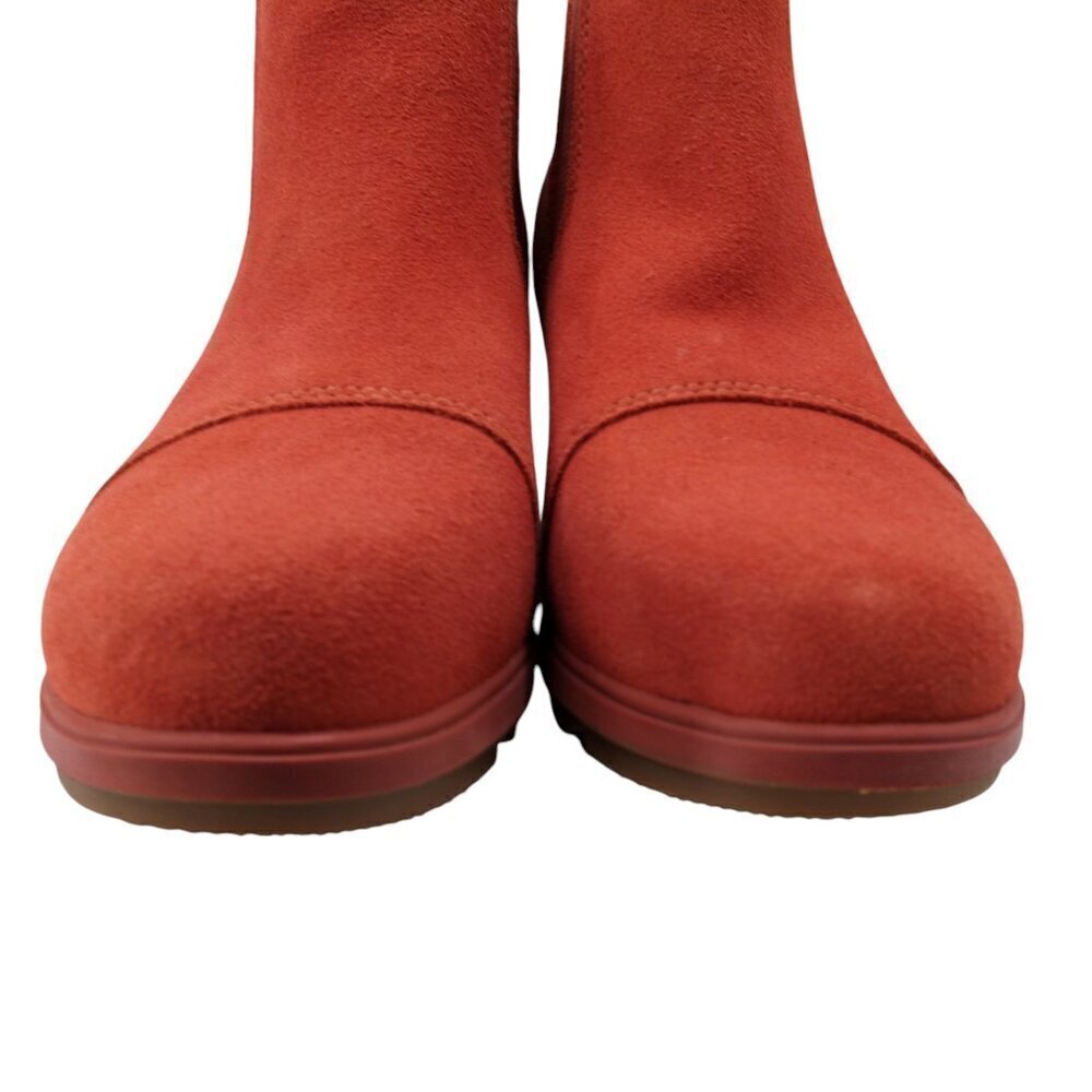 Sorel Evie Pull On Suede Wedge Boots Booties Size 8.5 Warp Red Ankle Chelsea - Picture 3 of 14
